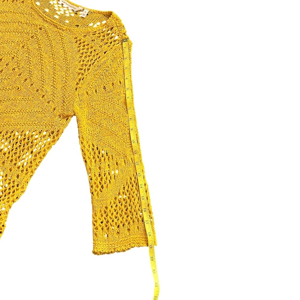 Soft Surroundings Open Knit Yellow Sweater Boho Crochet 3/4 Sleeve XS Coastal - Picture 5 of 8